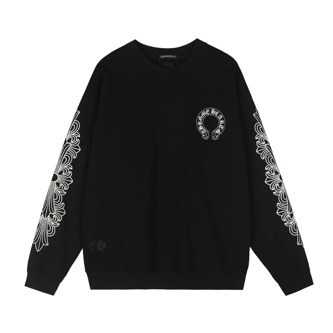 P250 Chrome Hearts Chrome Hearts Sanskrit letters classic print horseshoe flower arm cross sweatshirt Size: SMLXL Color: black white